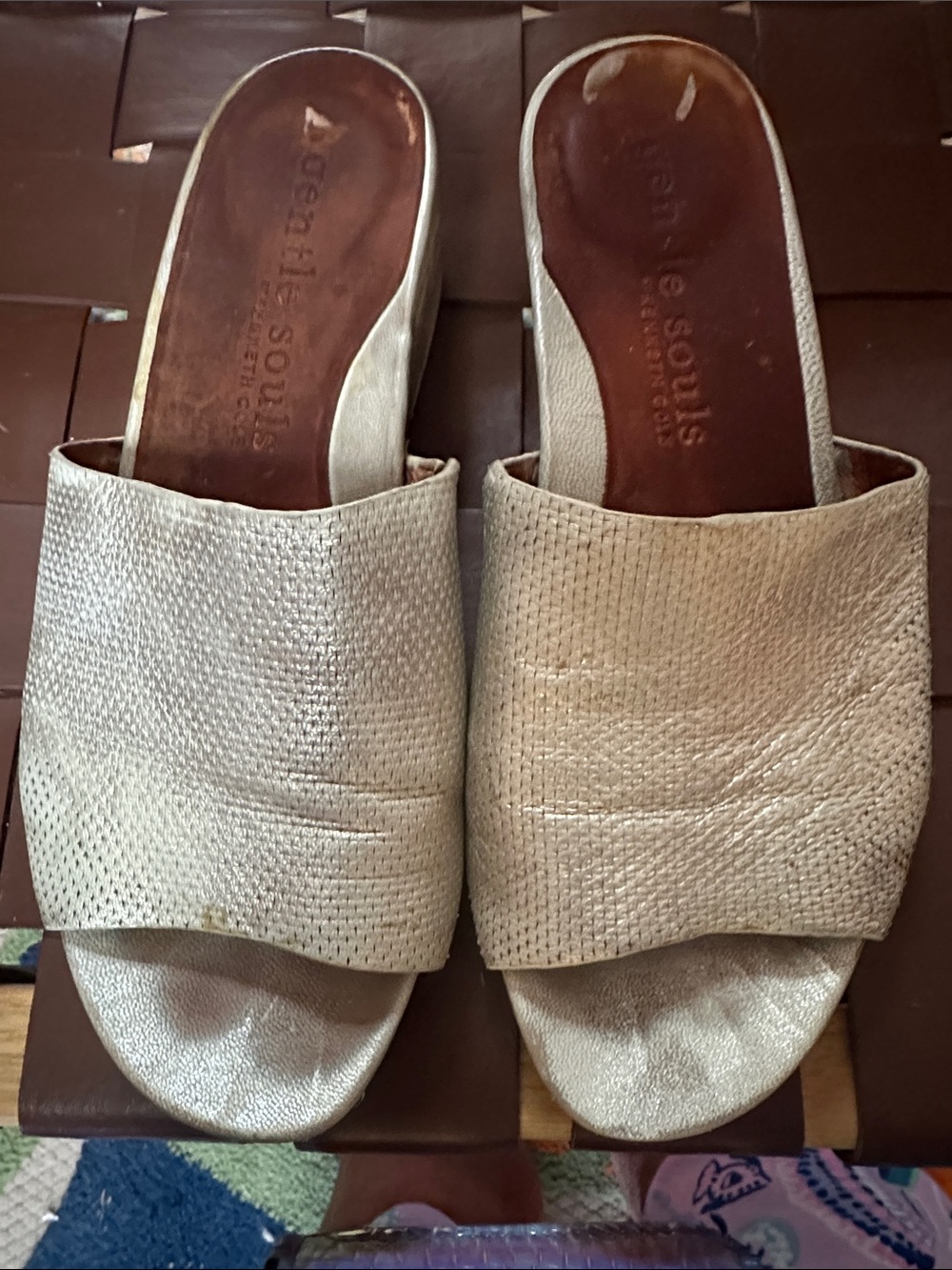 gentle souls Metallic Silver Open-Toe Slide Mules